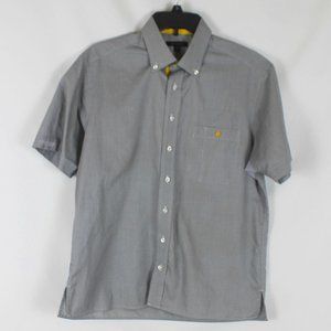 TWINHILL BUTTON FRONT MEN SIZE MEDIUM BLACK CHECKERED COLLAR SHORT SLEEVE POCKET